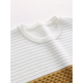 Men's Stylish Color Matching Knitted Pullover - Casual Breathable Long Sleeve Crew Neck Top